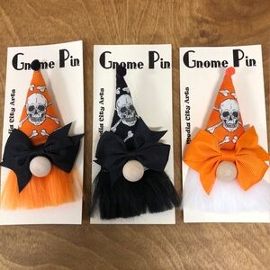 Orange Halloween Skelton Gnome Pin Brooch Gift Guide Magnetic Glow-in-the-Dark